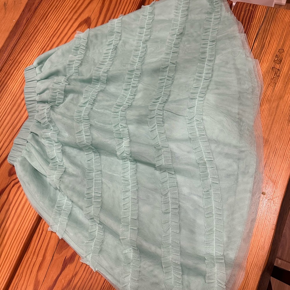 Mini Boden Green Bubble Skirt with Smocked Ruffles